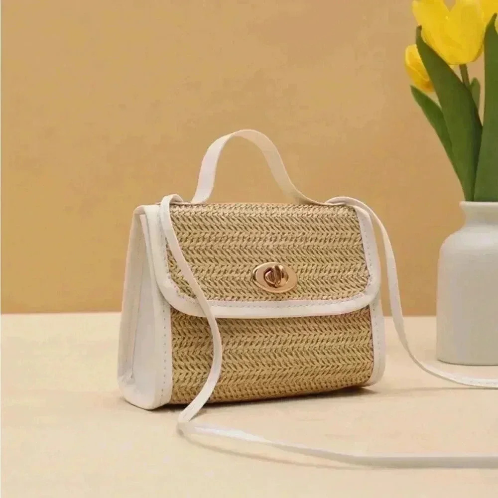 Chic Straw and White Crossbody Bag